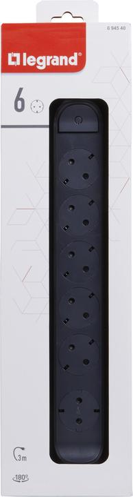 Image du produit Legrand Multiprise pivotante 6x prise, 3m de câble noir 694540 (6 x, CEE7, 3 m)