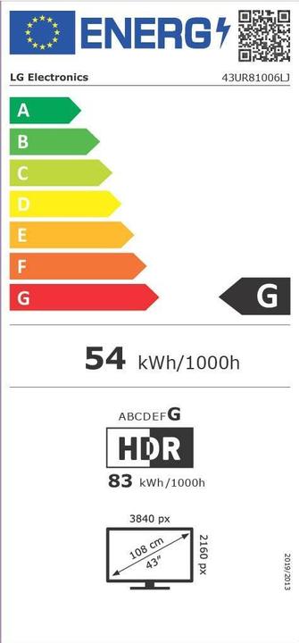 Energie-Label LG TV UHD UR81 43, 3840 x 2160 (Ultra HD 4K), LED-LCD (43", UR81, LCD, 4K, 2023)