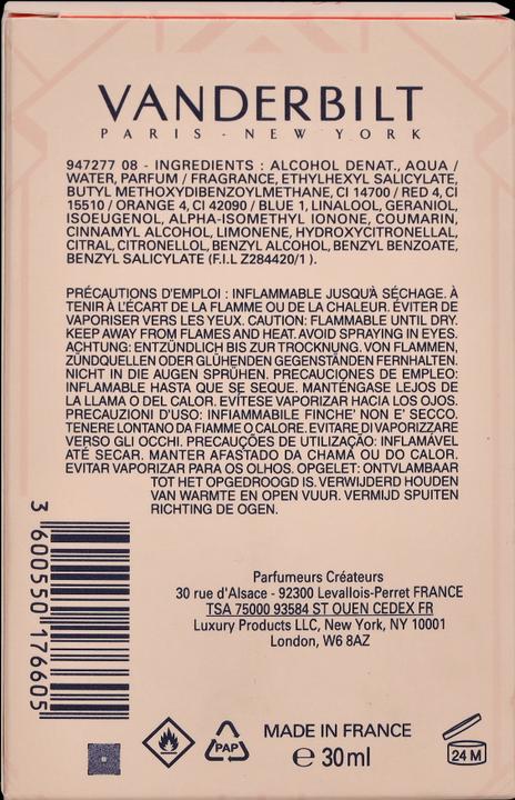 Nährwerte und Zutaten Gloria Vanderbilt Miss Vanderbilt (Eau de Toilette, 30 ml)