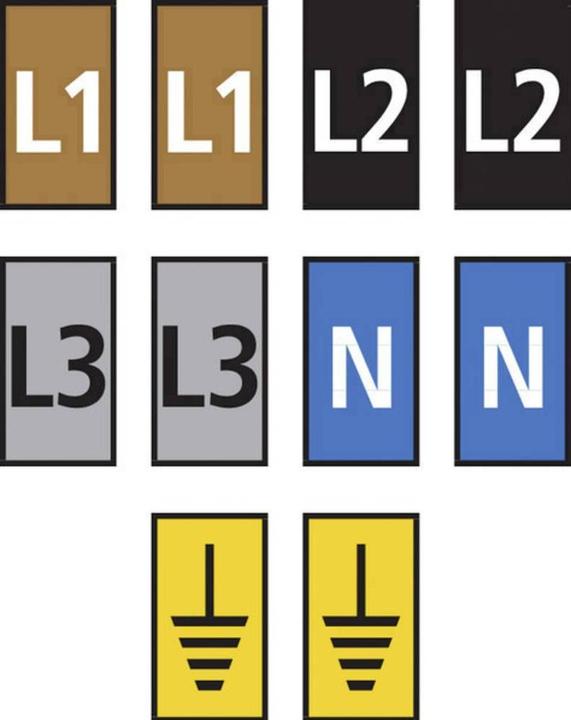 HellermannTyton WIC2-L1,L2,L3,N,Earth-PA66-MIX (1000) Kennzeichnungsclip Aufdruck Erde 561-02300