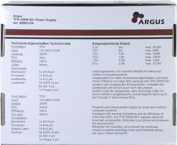 Actual product image Intertech Argus TFX 350W power supply unit (88882154) (350 W)