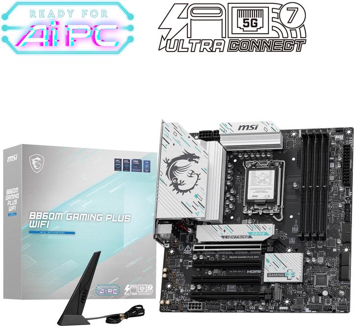 Productafbeelding MSI B860M GAMING PLUS WIFI LGA1851 MB (Socket S1, Intel B860, mATX)