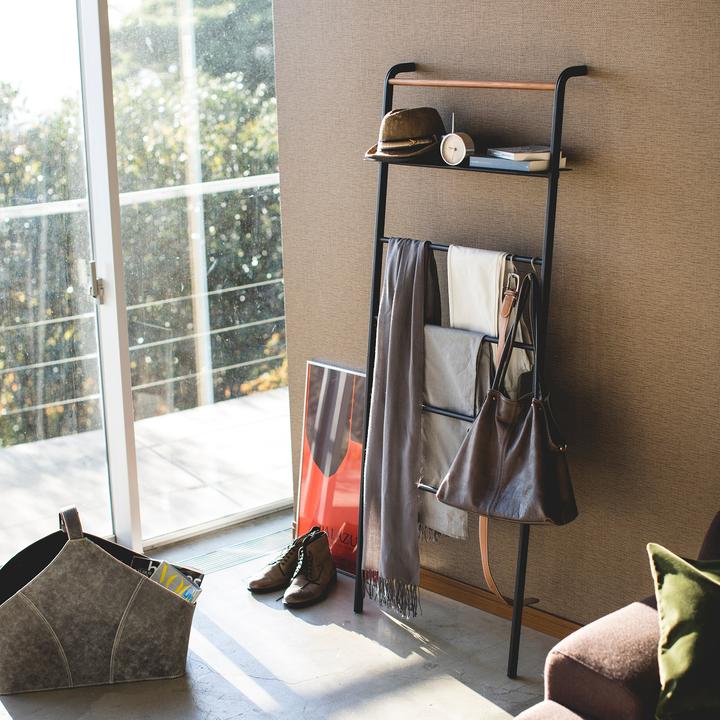 Actual product image Yamazaki Leaning clothes ladder with TOWER shelf