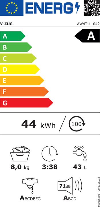 Etichetta energetica V-Zug Lavatrice AdoraWashing V4000 (8 kg, A destra, Spina CH)