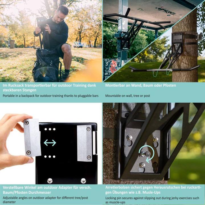 Actual product image Pullup & Dip Mobile Klimmzugstange und Dip-Stange für outdoor Training, über 35 Übungen, weltweit einzigartig