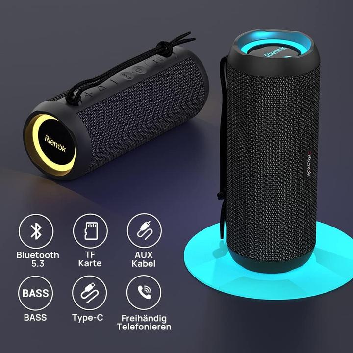 Produktbild Rienok Bluetooth Lautsprecher mit Licht (30 h, Akkubetrieb)