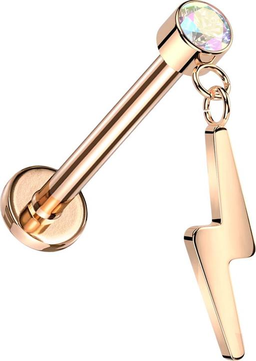 Star Piercing Micro Threadless Labret rosegold Zylinder rosegold Kristall multicolor Anhänger Blitz rosegold (Titan G23, ohne Messing)