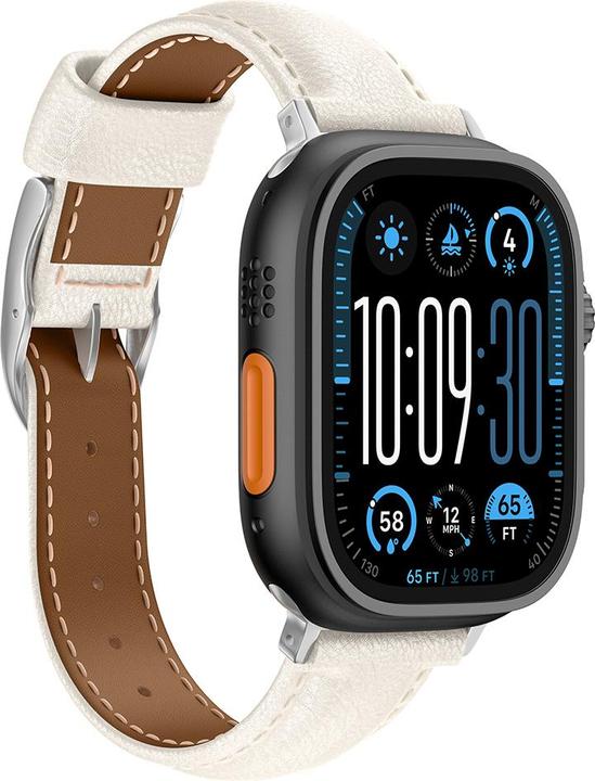 Produktbild Amazingthing Class Band Lederarmband für Apple Watch 45 / 46 / 49 mm - Hellbeige (Edelstahl, Narbenleder)