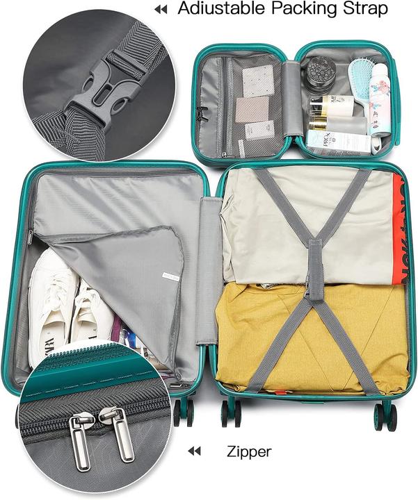 Immagine prodotto Kono Set di 2 valigie in ABS a guscio rigido Turchese (38 l, Bagaglio a mano (fino a 50 litri))