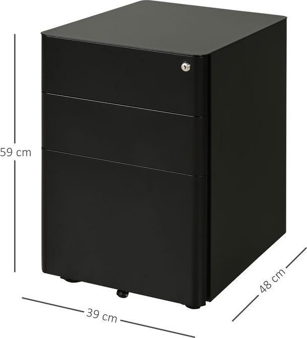Produktbild Swisshandel24 Rollcontainer, mobiler Aktenschrank mit 3 Schubladen, Büroschrank, Aufbewahrung, Stahl, Schwarz, 39 (39 x 48 x 59 cm)