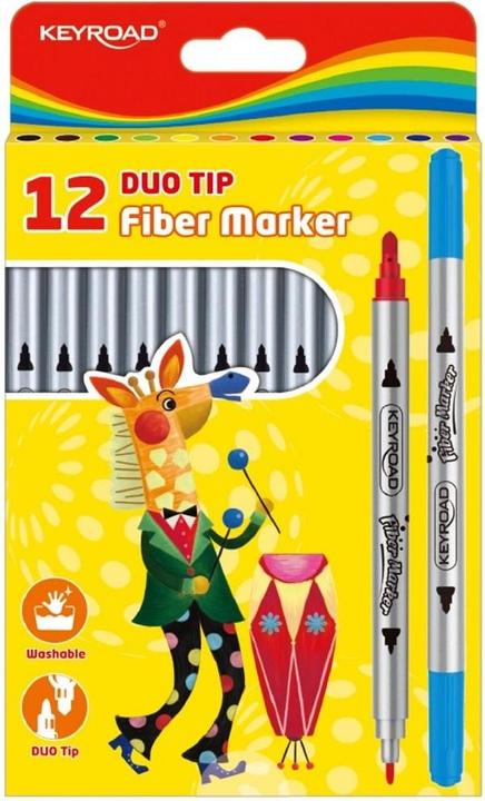 Keyroad Duo-marker, 12 pieces, on a hanger, mixed colours (Assorted colours, 4 mm, 12 x)