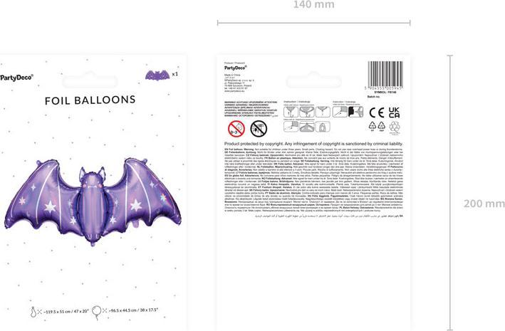 Produktbild Partydeco Fledermaus Folienballon Halloween violett (1 x)