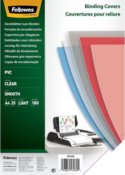Fellowes PVC cover sheets (A4, 180 micron)