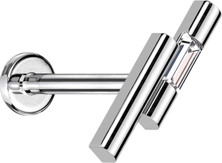Star Piercing Micro Threadless Labret silber zwei Balken silber Kristall silber (Chirurgenstahl 316L, Messing)