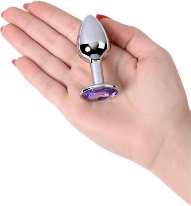 Actual product image Toyfa Silver butt plug with gemstone, blue