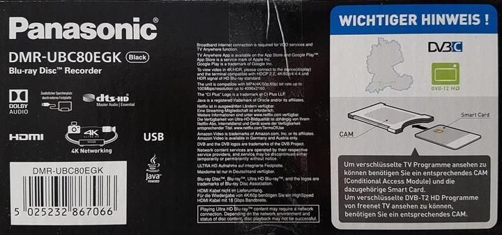 Produktbild Panasonic Dmr-Ubc80egk (1000 GB, Blu-ray Player, Blu-ray Recorder)