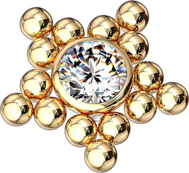 Star Piercing Dermal Anchor vergoldet Kugeln Stern (ohne Messing, Chirurgenstahl 316L)