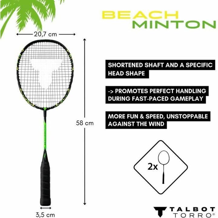 Produktbild Talbot Torro Beachminton Set, Farbe: schwarz-neongrün Inhalt: 2 Beachminton Schläger, Länge: 125 mm, 2 kleine