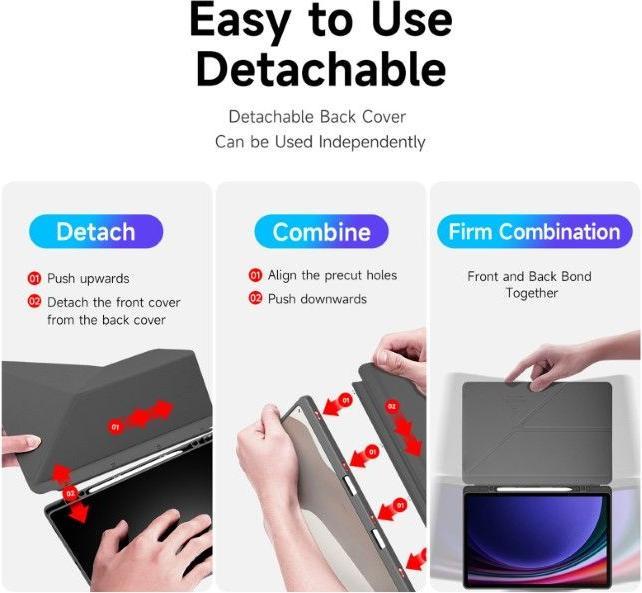 Actual product image Samsung Galaxy Tab S10 FE Plus - Ducis Magi Series, aufstellbares Flip-Etui, Grau (Samsung Galaxy Tab S10 FE+)