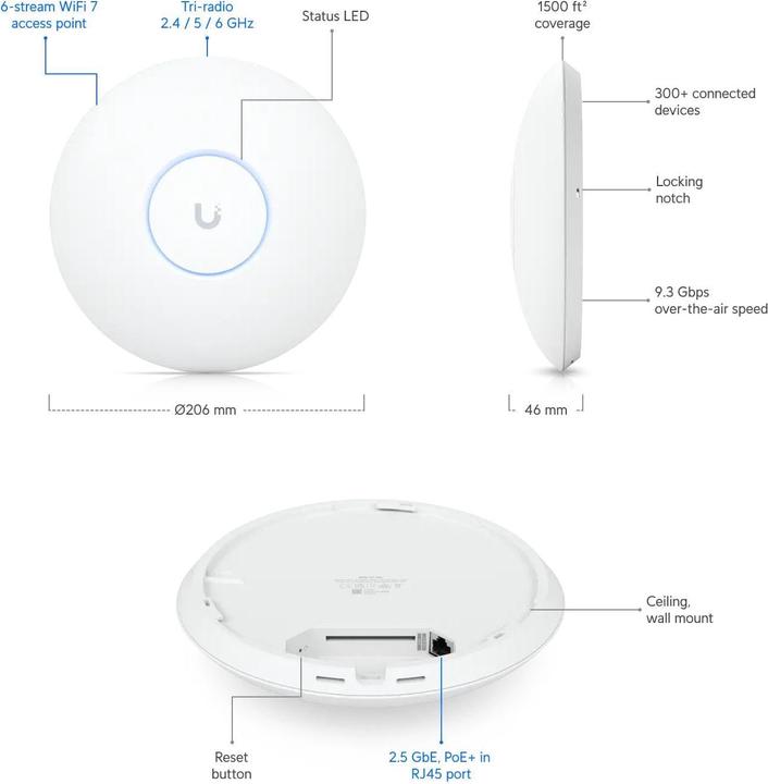 Produktbild Ubiquiti Ceiling-mounted WiFi 7 AP (4320 Mbit/s)