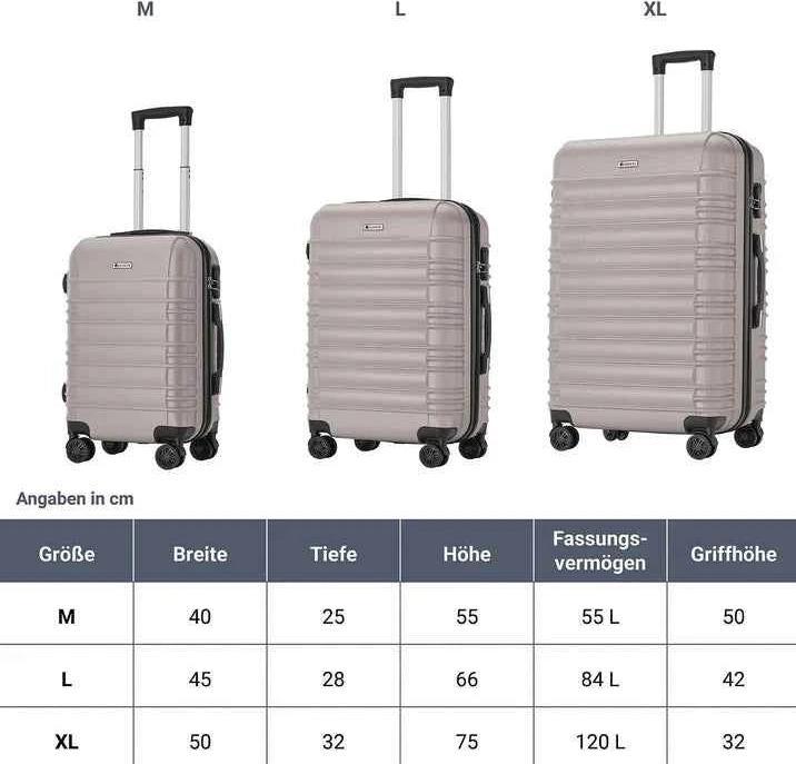 Produktbild Juskys 3-teiliges Hartschalenkoffer-Set mit 360° Rollen (120 l, M (50 - 90l), XL (ab 115l))