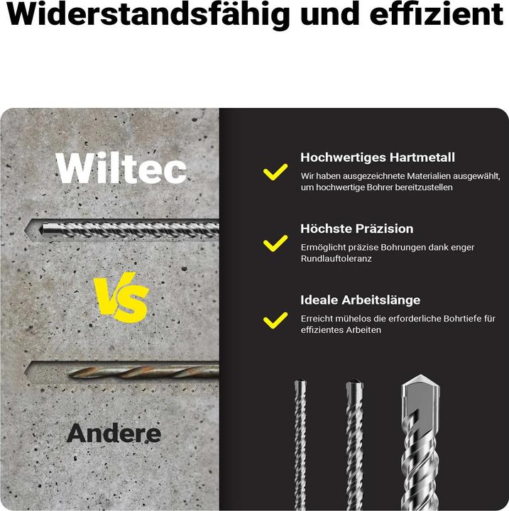 Produktbild Wiltec SDS Bohrer 3tlg Ø12/16/24 mm 1000mm Länge Hammerbohrer Durchbruchbohrer (12 mm, 24 mm, 16 mm)