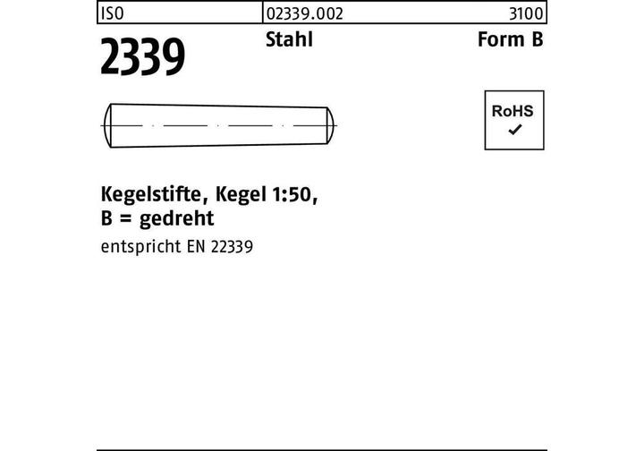 Productafbeelding Conuspen ISO 2339 gedraaid B 4 x 22 stalen conus 1:50 ISO 2339