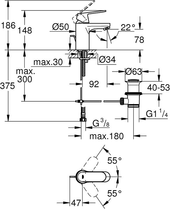 Actual product image Grohe Eurosmart Cosmopolitan single-lever basin mixer S-Size