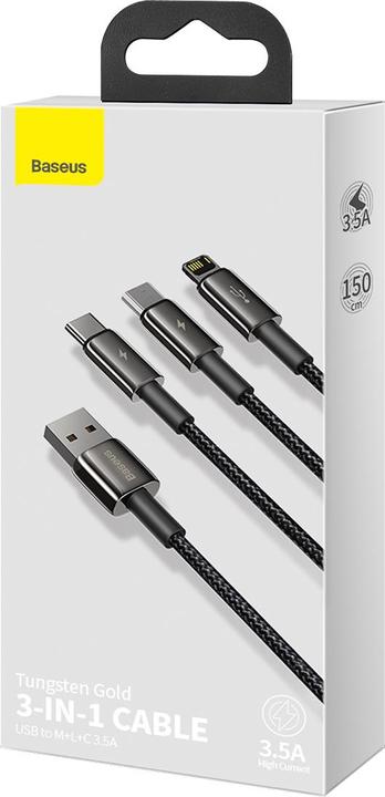Actual product image Baseus USB A – USB C, Lightning, USB Micro B (1.50 m, USB 2.0, 66 W)
