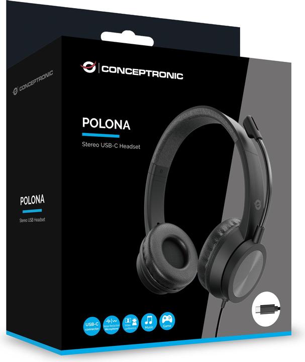 Image du produit Conceptronic Headset Geräuschunterdrückung,USB-C,2.0m sw (Filaire, USB-C)