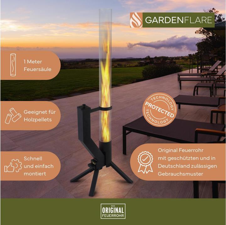 Actual product image Gardenflare Feuerrohr – elegante Edelstahl Feuersäule und Pelletfackel - schwarz (106 cm)