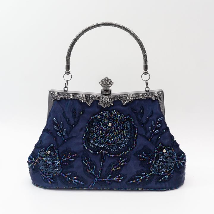 Image du produit Only-Bags.Store Sac de soirée en broderie florale perlée, sacs à main de mariage en satin vintage, pochette clip à