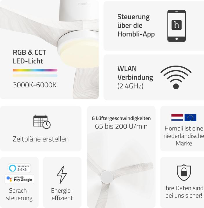 Actual product image Hombli Deckenventilator mit Licht (43 dB)