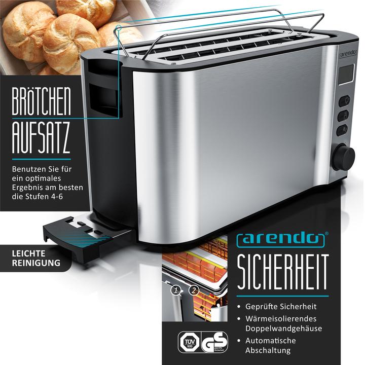 Produktbild Arendo Frühstücks Set, Wasserkocher 1,5l Temperaturwahl, 4-Scheiben Toaster & Eierkocher für 7 Eier, Silber