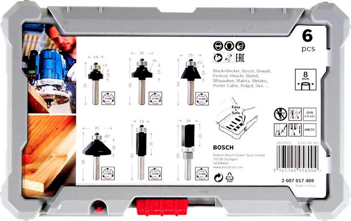 Produktbild Bosch Professional Zubehör 6-teiliges Rand- und Kantenfräser-Set, 8-mm-Schaft für Handfräsen