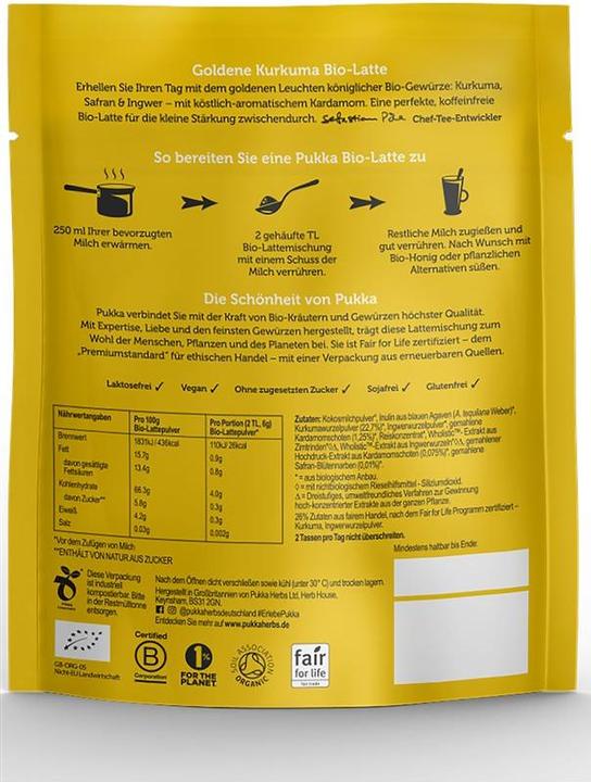Nährwerte und Zutaten Pukka GOLDENE KURKUMA Bio Latte - Kurkuma (90 g)