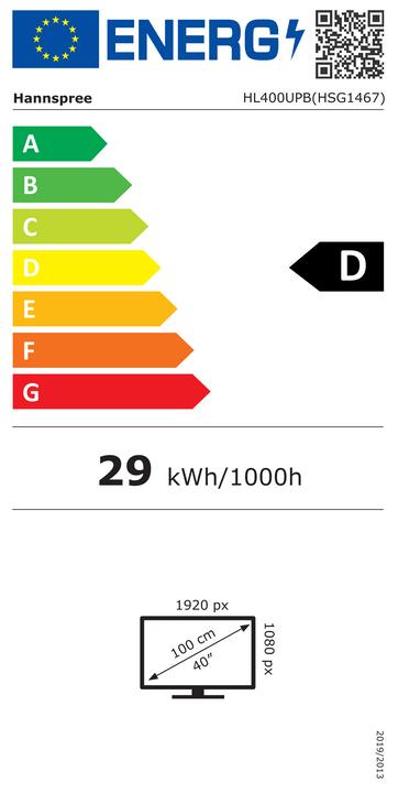 Label énergétique Hannspree HL400UPB (1920 x 1080 pixels, 39.50")