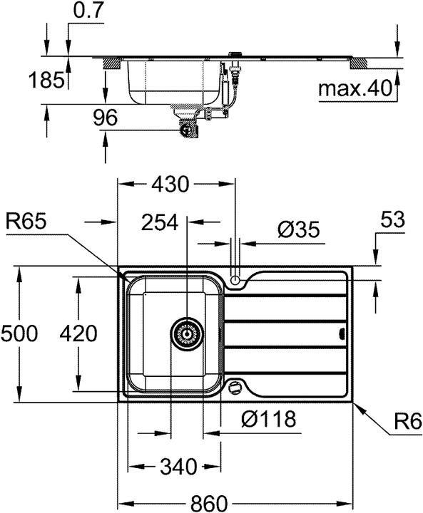 Produktbild Grohe Minta Set aus Spüle und Küchenarmatur (Aufsatzspülbecken) (Aufsatzspülbecken, 86 cm, 50 cm)