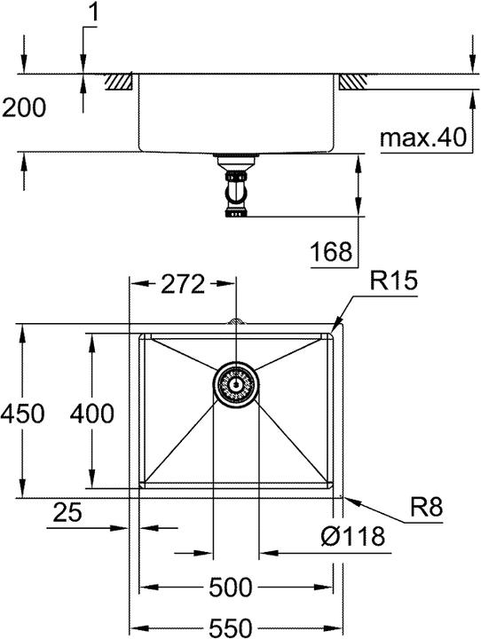 Image du produit Grohe K700 Unterbau Edelstahlspüle (Evier encastré, 40 cm, 50 cm)