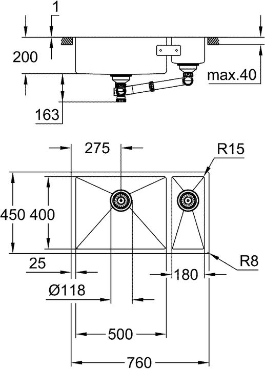 Produktbild Grohe K700 Unterbau Edelstahlspüle (Einbauspüle, 40.20 cm, 71.20 cm)