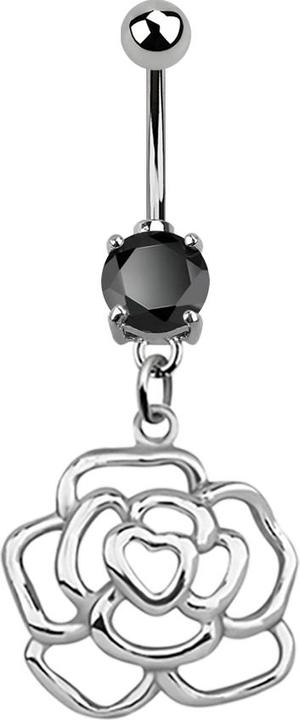 Star Piercing Banane silber mit Anhänger Rose schwarz (ohne Messing, 925 Sterlingsilber, Chirurgenstahl 316L)