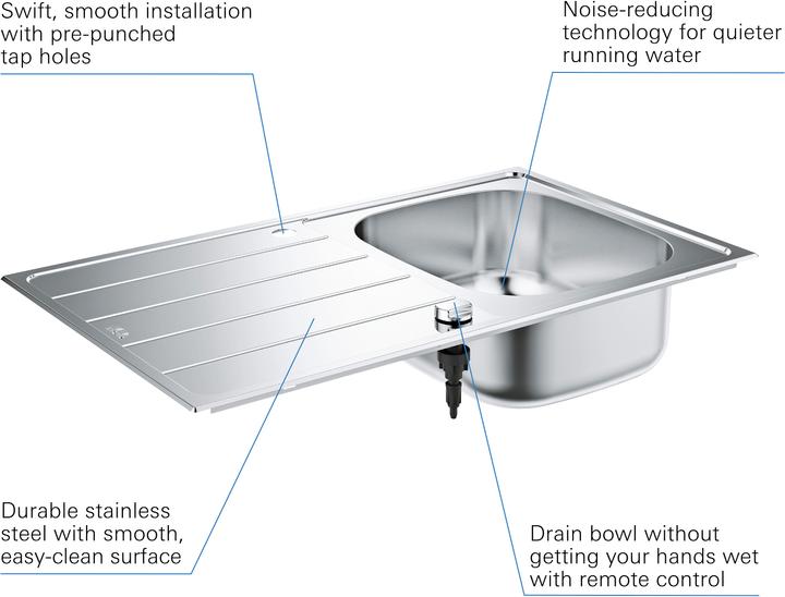 Productafbeelding Grohe K200 roestvrijstalen spoelbak met afdruiprek (Aanrecht, 50 cm, 86 cm)