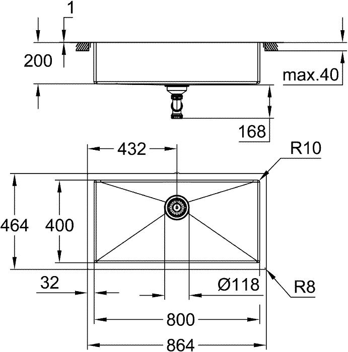 Produktbild Grohe K700 Edelstahlspüle (Aufsatzspülbecken, 40.20 cm, 80.20 cm)