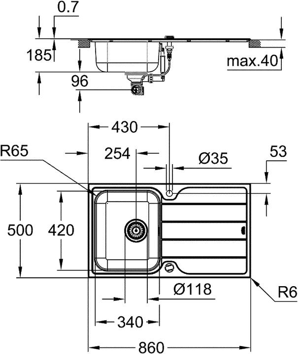 Produktbild Grohe K500 Edelstahlspüle mit Abtropffläche (Aufsatzspülbecken, 48.20 cm, 84.20 cm)