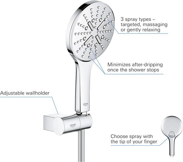 Image du produit Grohe Rainshower SmartActive 130 Set de support mural (3 Types de jets, 9.50 l/min)