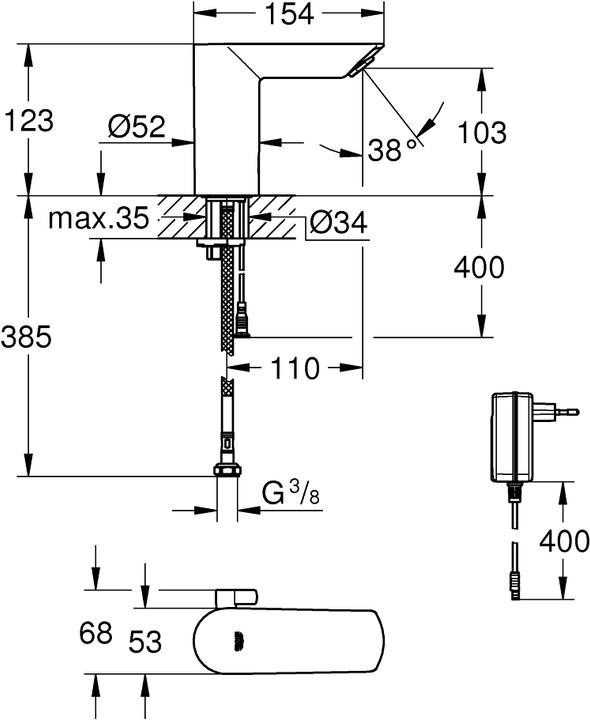 Image du produit Grohe Bau Cosmopolitan E Mitigeur de lavabo à infrarouge avec régulation de température