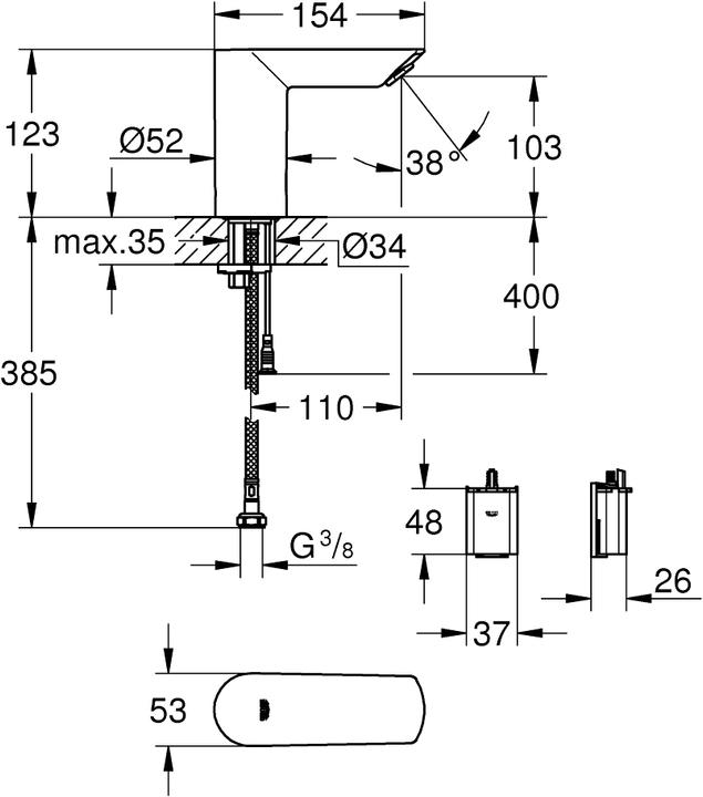 Produktbild Grohe Bau Cosmopolitan E Infrarot-Waschtischarmatur ohne Mischung