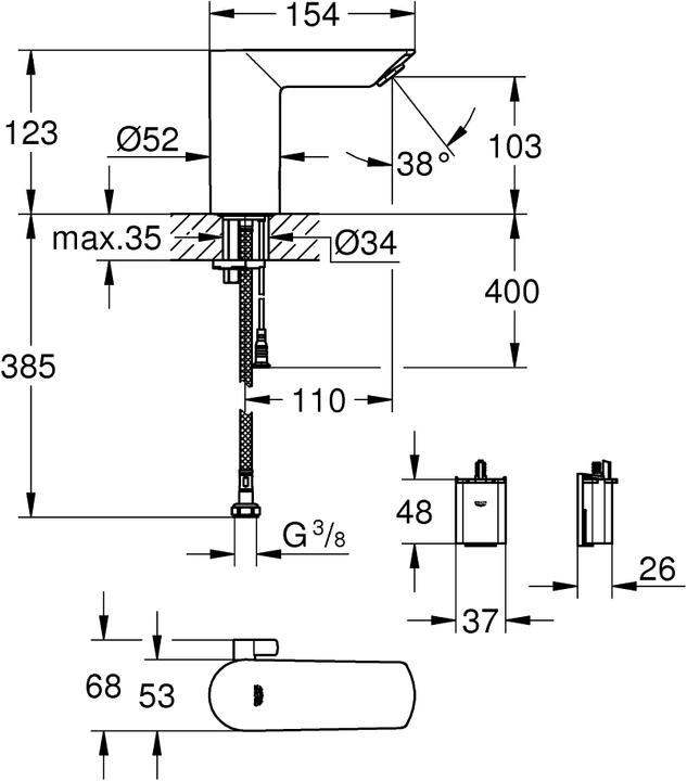Produktbild Grohe Bau Cosmopolitan E Infrarot-Waschtischarmatur mit Temperaturregulierung