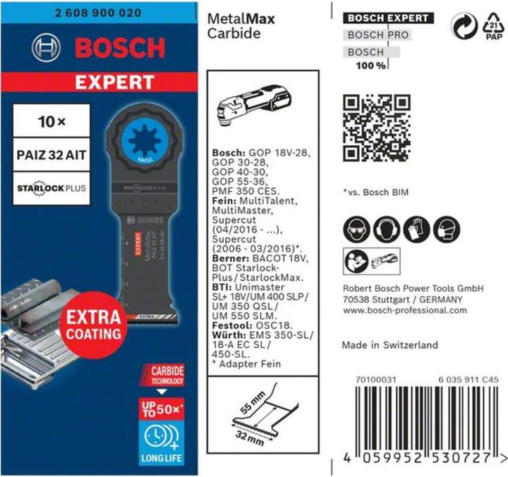 Produktbild Bosch Professional Zubehör EXPERT MetalMax PAIZ 32 AIT Blatt für Multifunktionswerkzeuge, 50 x 32 mm, 10 Stück