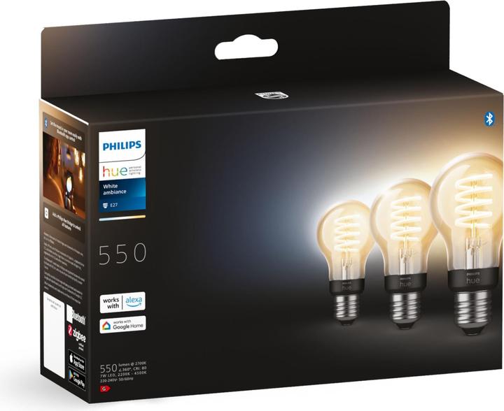 Produktbild Philips Hue E27 - Filament Lampe (E27, 7 W, 550 lm, 3 x, G)